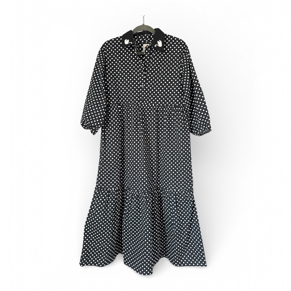 Anthropologie Maeve Black and White Polka Dot Midi Dress